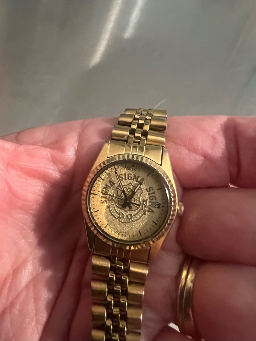 Working Seiko Gold Wristwatch with Sigma sorority Emblem